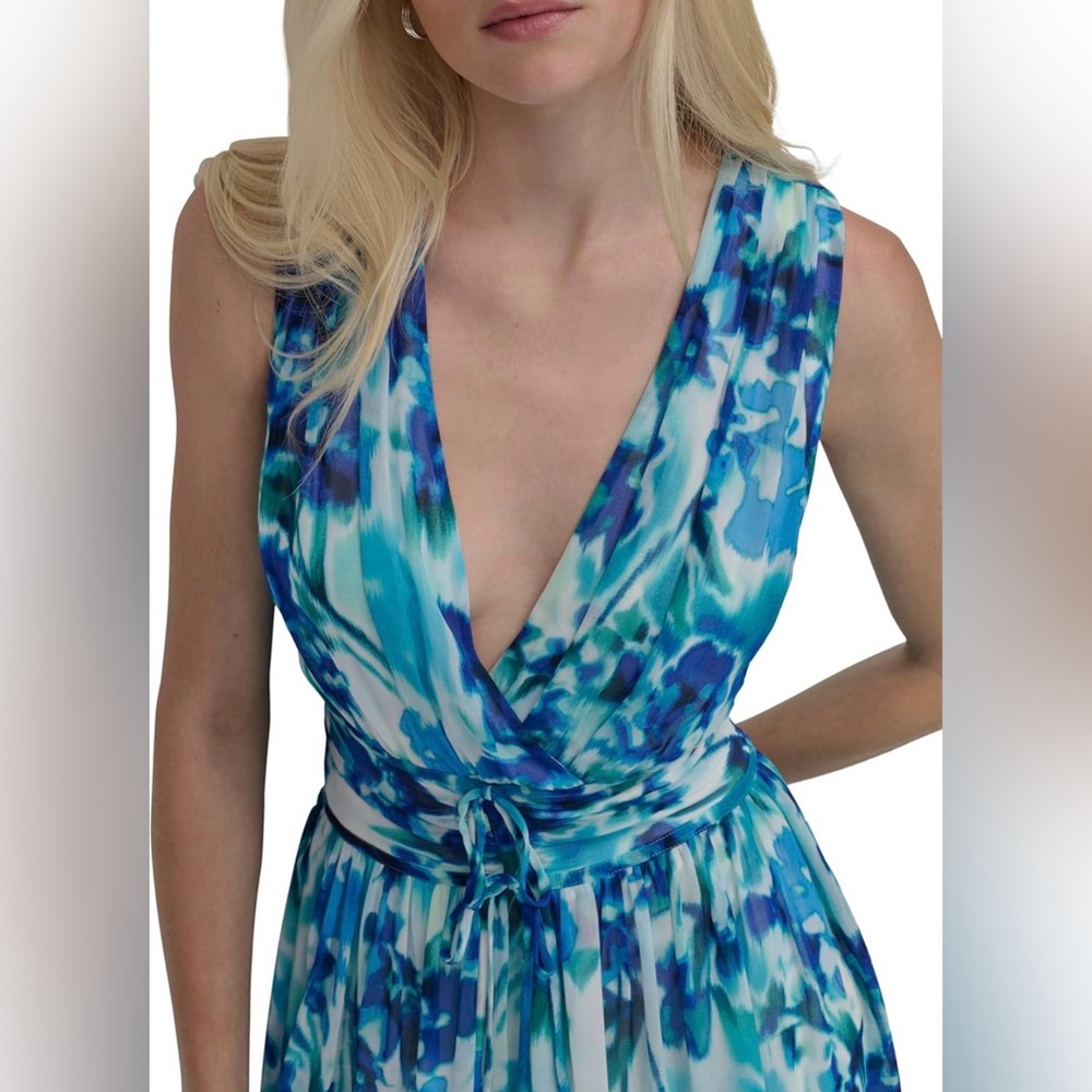 Elegant Blue Floral Women's Dress - Picture 4 of 5